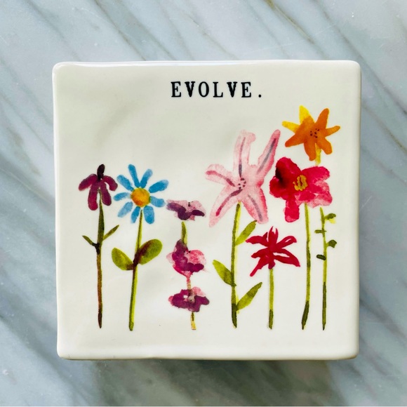 Rae Dunn•EVOLVE.•Original Watercolor Floral•4”x 4” Ceramic Statement Piece🌼 - Picture 2 of 11